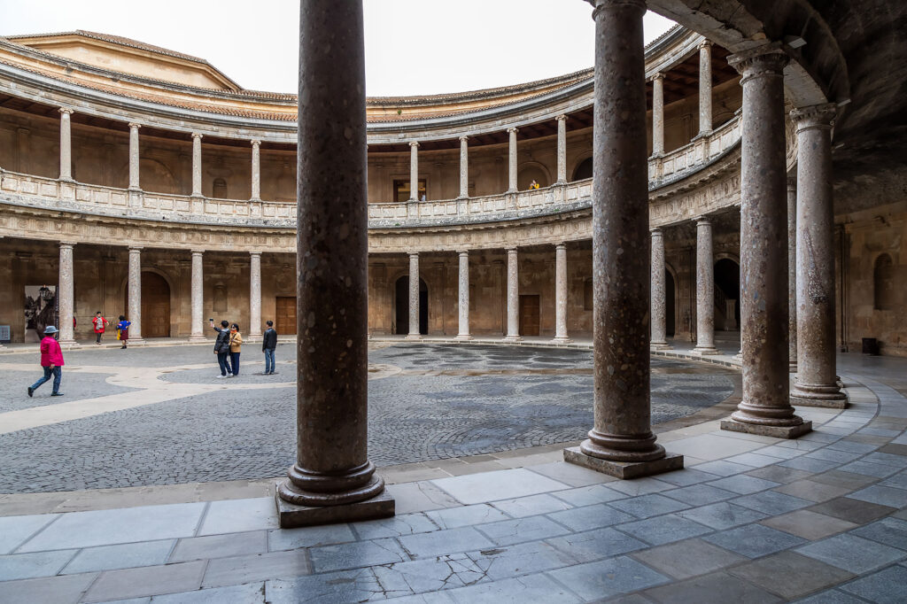 The circular courtyard of Carlos V Palace at the Alhambra in Spain. Photo Christian Grønne