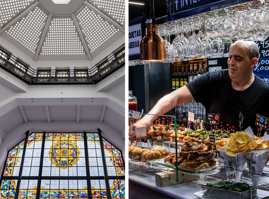 The beautiful food market in Bilbao is packed with delicious food stalls.