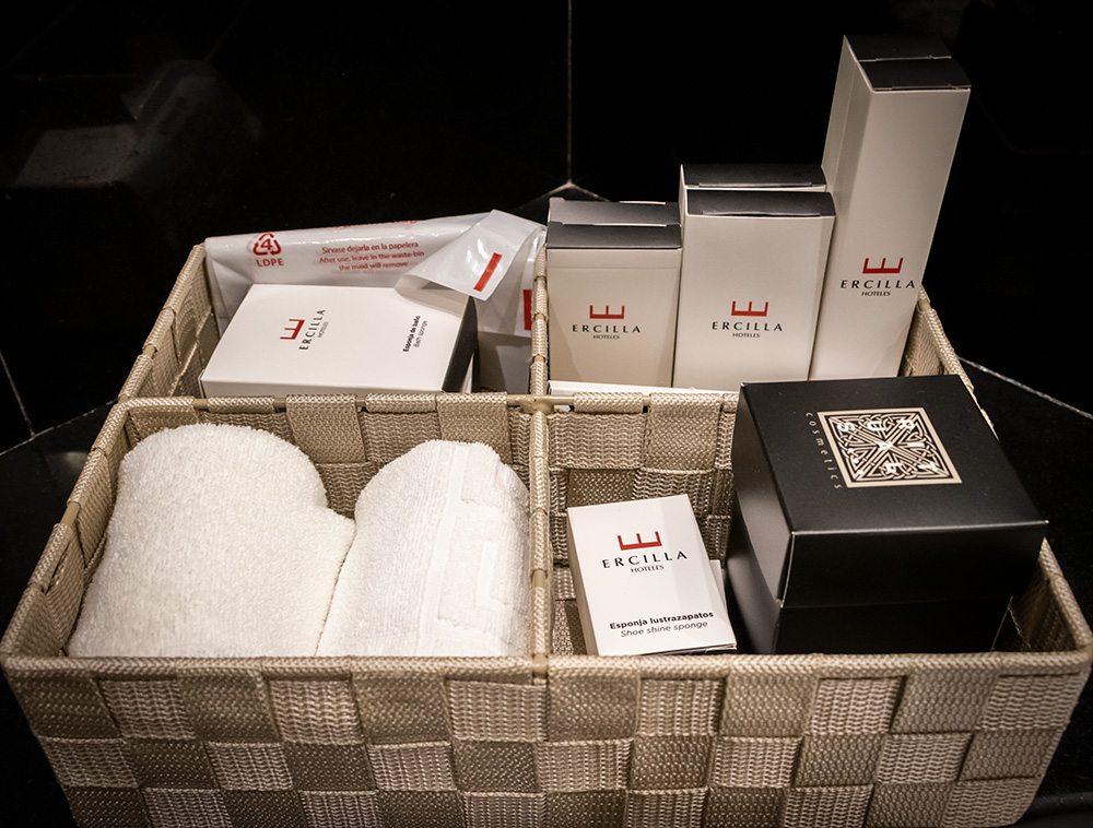 Bath products are plentiful at the Ercilla Hotel in Bilbao.