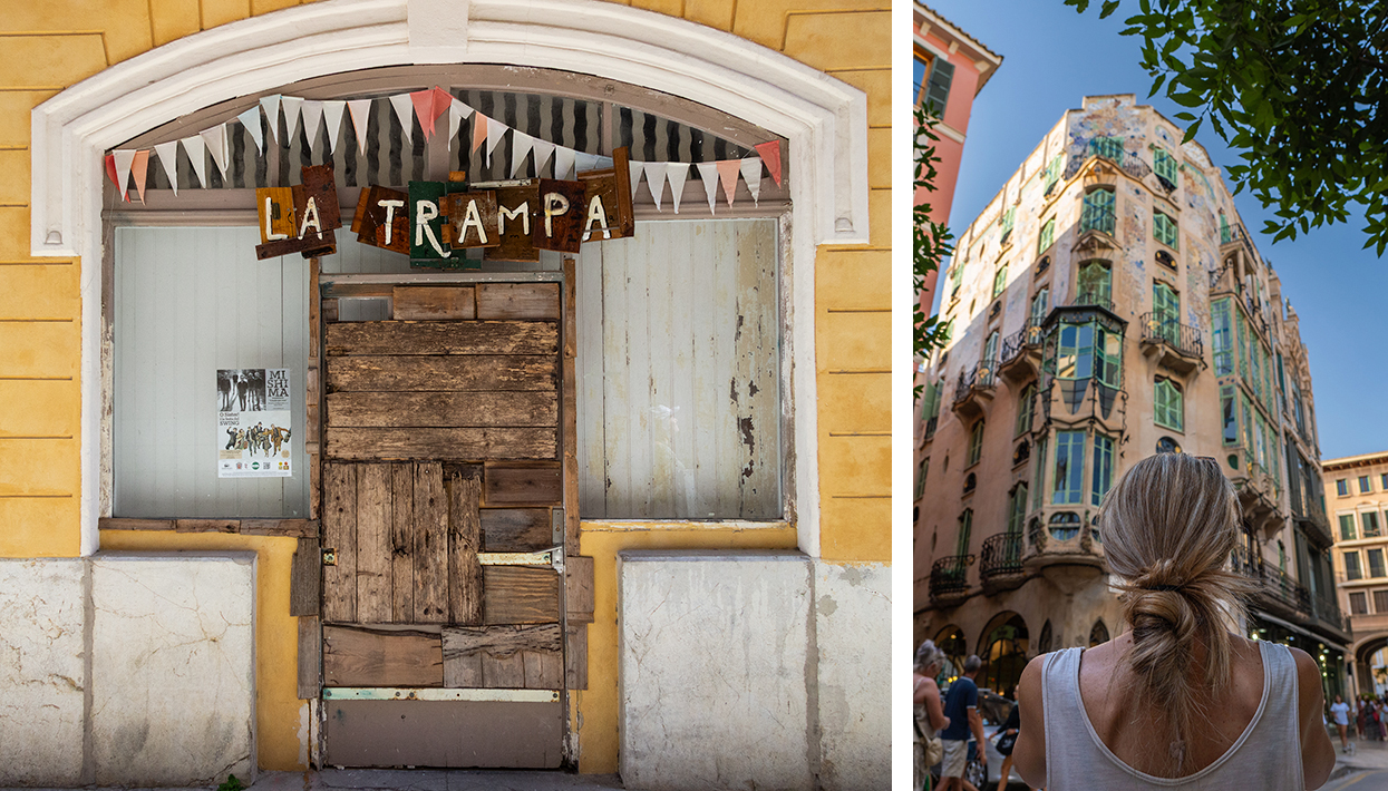 Colorful and charming house facades in Palma de Mallorca.