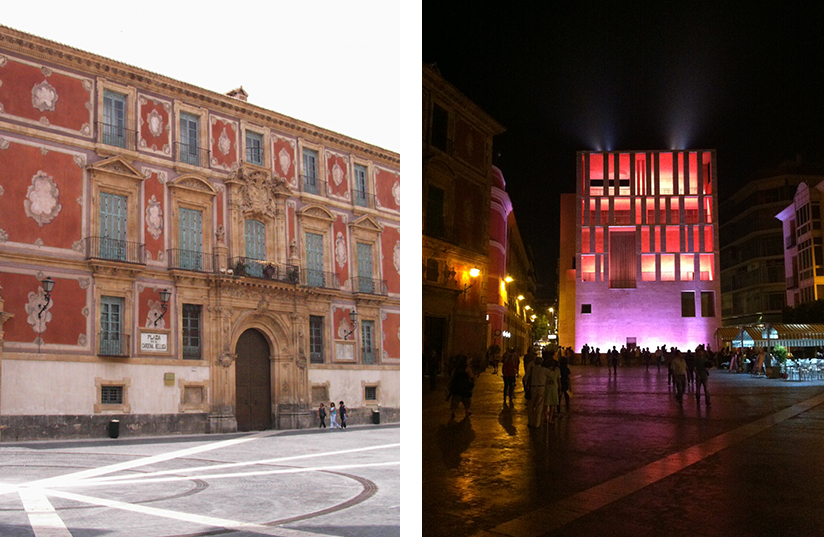 Plaza Cardenal Belluga in Murcia, where historic architecture meets modern.