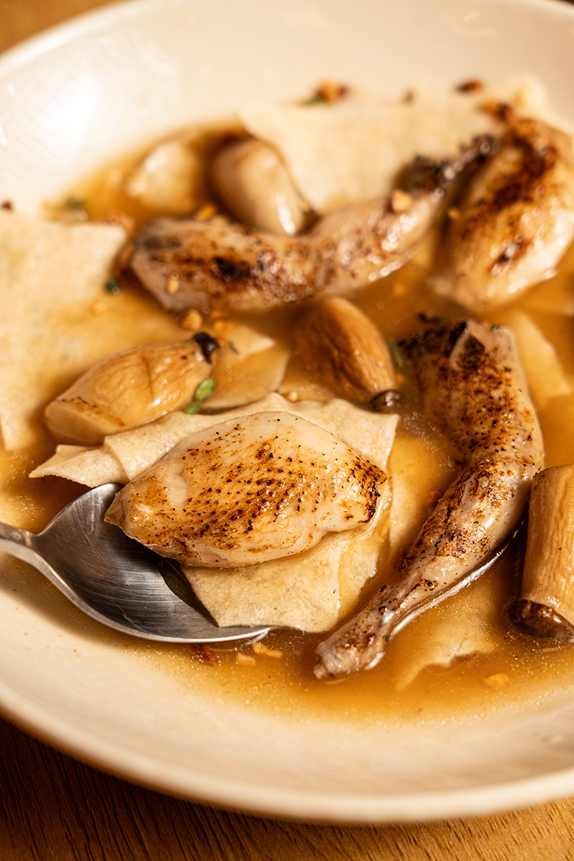 Modern interpretation of the Spanish dish gazpacho manchego.