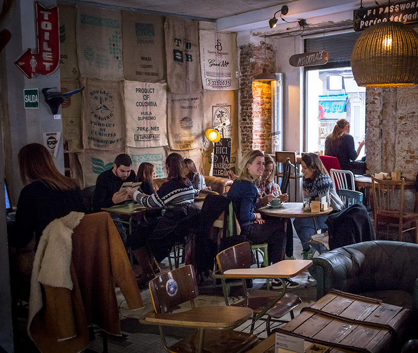 At La Biclicleta bike café in Madrid, you can work on your laptop among cycling enthusiasts.