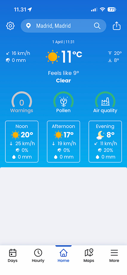 ElTiempo_App Rejseapp til Spanien: El Tiempo vejrudsigt.